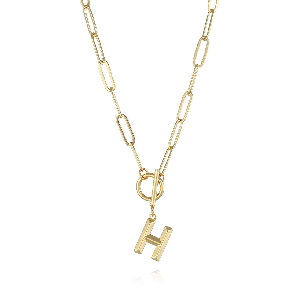 26 Letters A-Z Pendant With Thick Chain OT Buckle Necklace