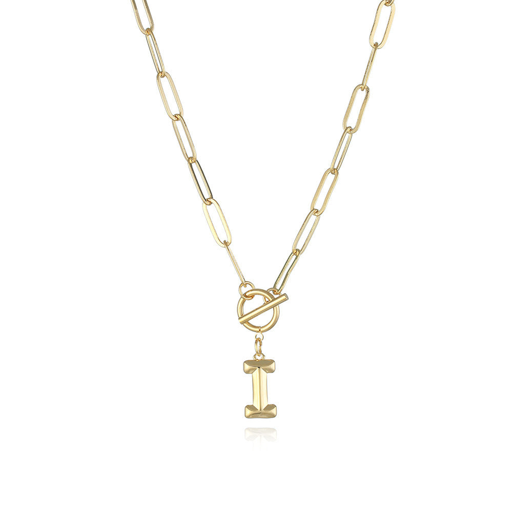 26 Letters A-Z Pendant With Thick Chain OT Buckle Necklace