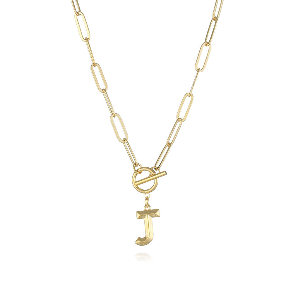 26 Letters A-Z Pendant With Thick Chain OT Buckle Necklace