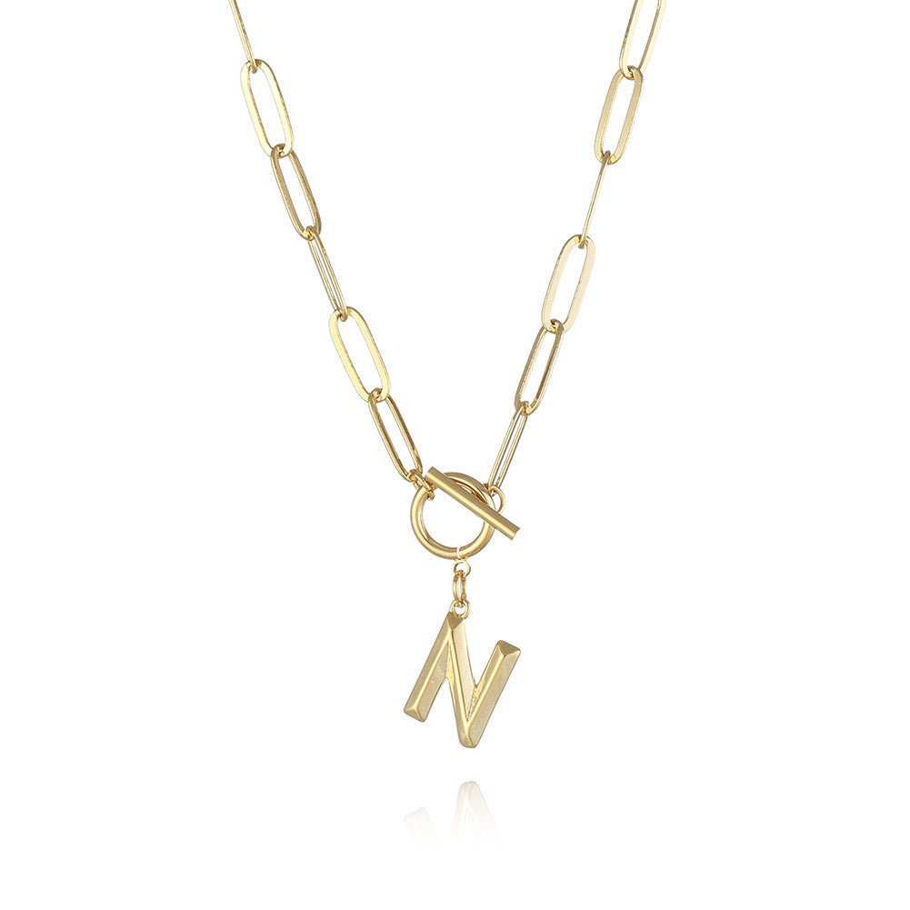 26 Letters A-Z Pendant With Thick Chain OT Buckle Necklace