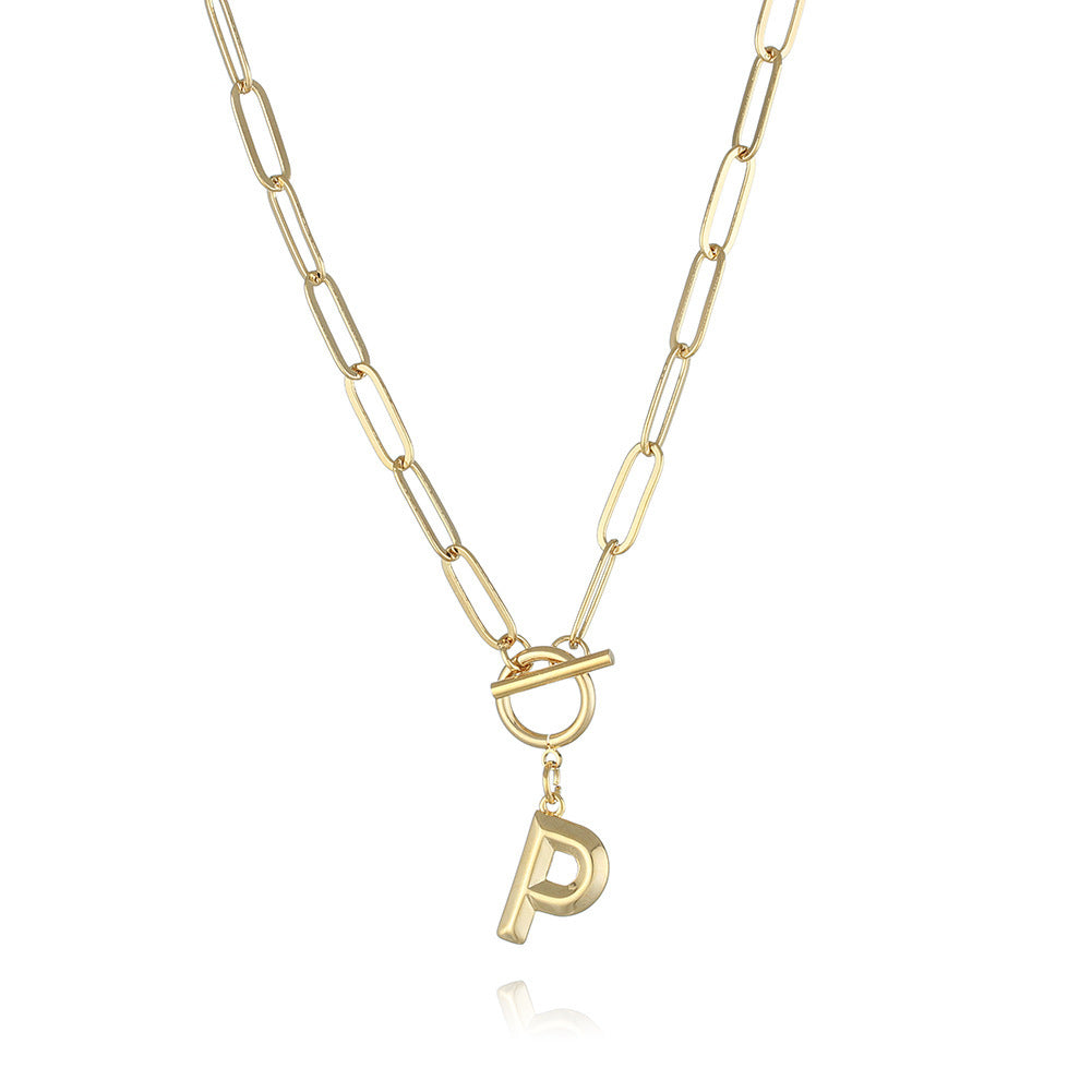 26 Letters A-Z Pendant With Thick Chain OT Buckle Necklace