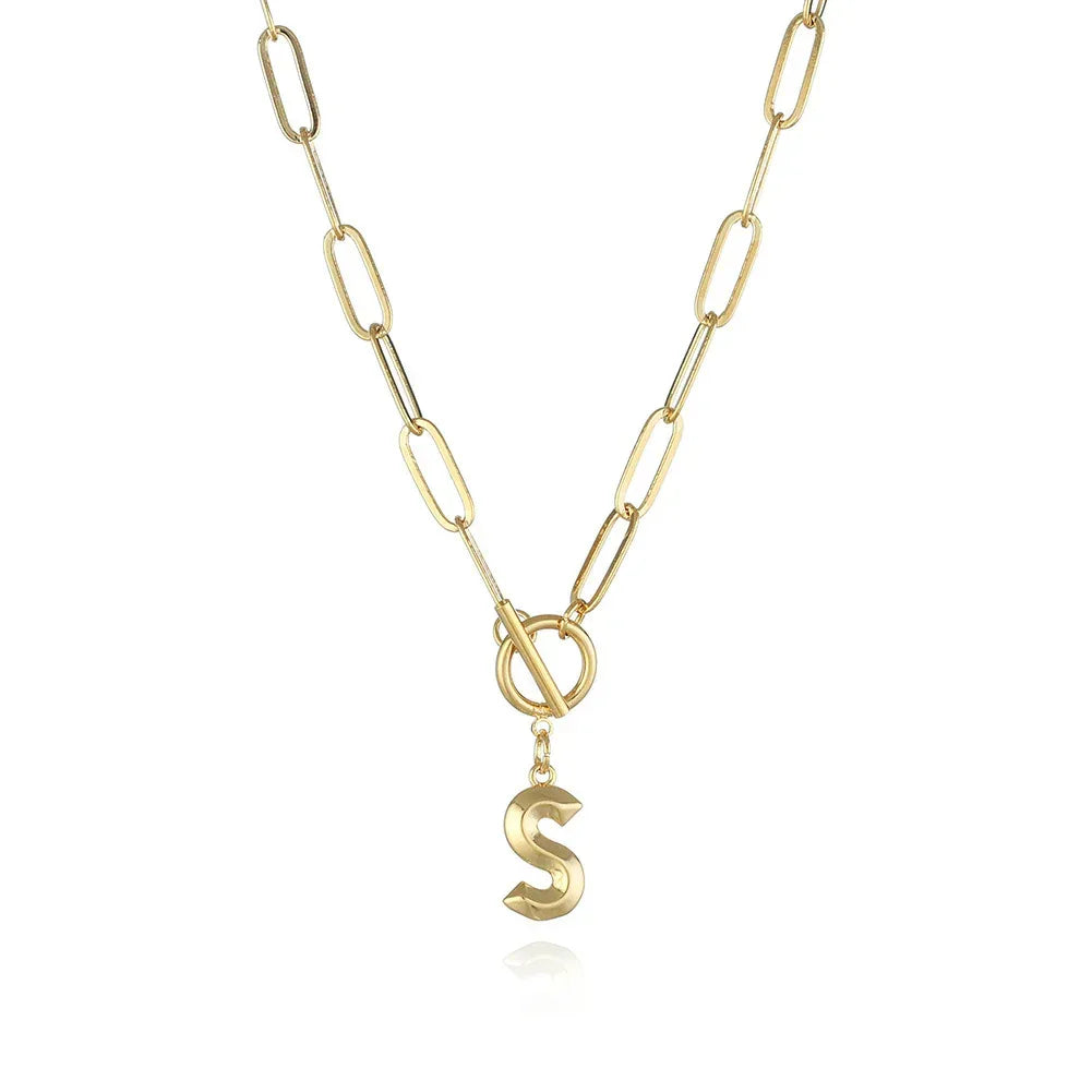26-letters-a-z-pendant-with-thick-chain-ot-buckle-necklace - Viexta