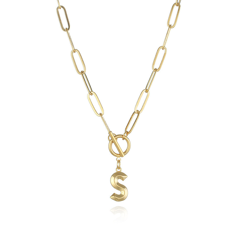 26 Letters A-Z Pendant With Thick Chain OT Buckle Necklace