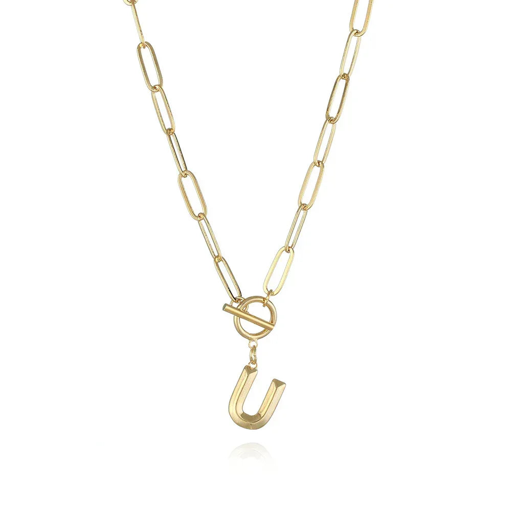 26-letters-a-z-pendant-with-thick-chain-ot-buckle-necklace - Viexta