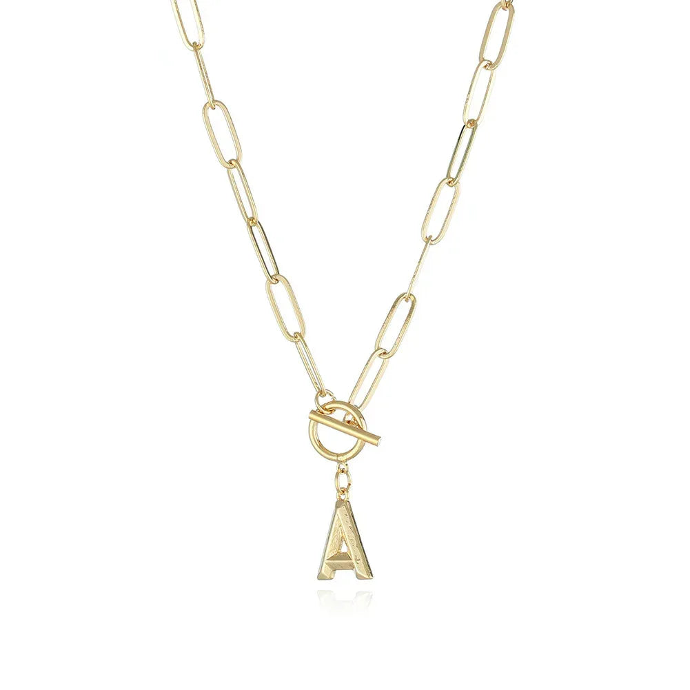 26-letters-a-z-pendant-with-thick-chain-ot-buckle-necklace - Viexta
