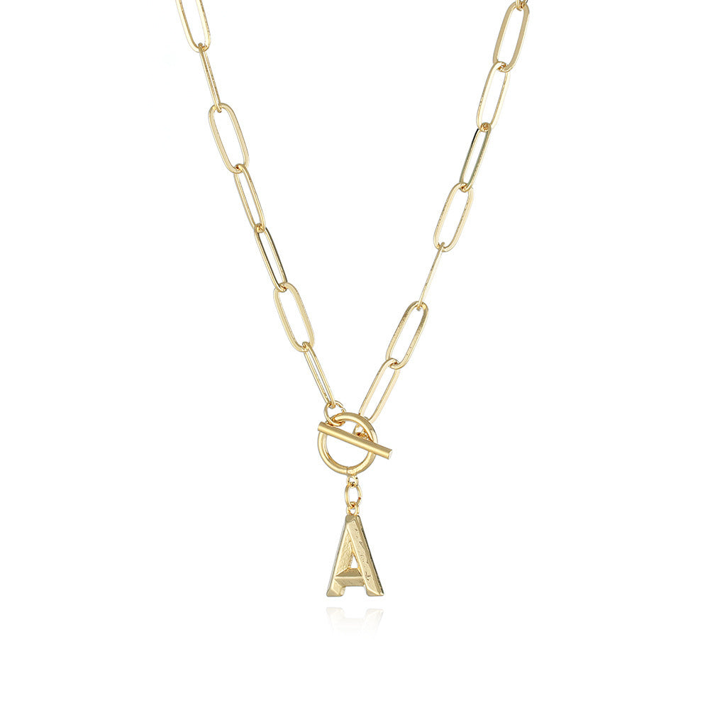 26 Letters A-Z Pendant With Thick Chain OT Buckle Necklace