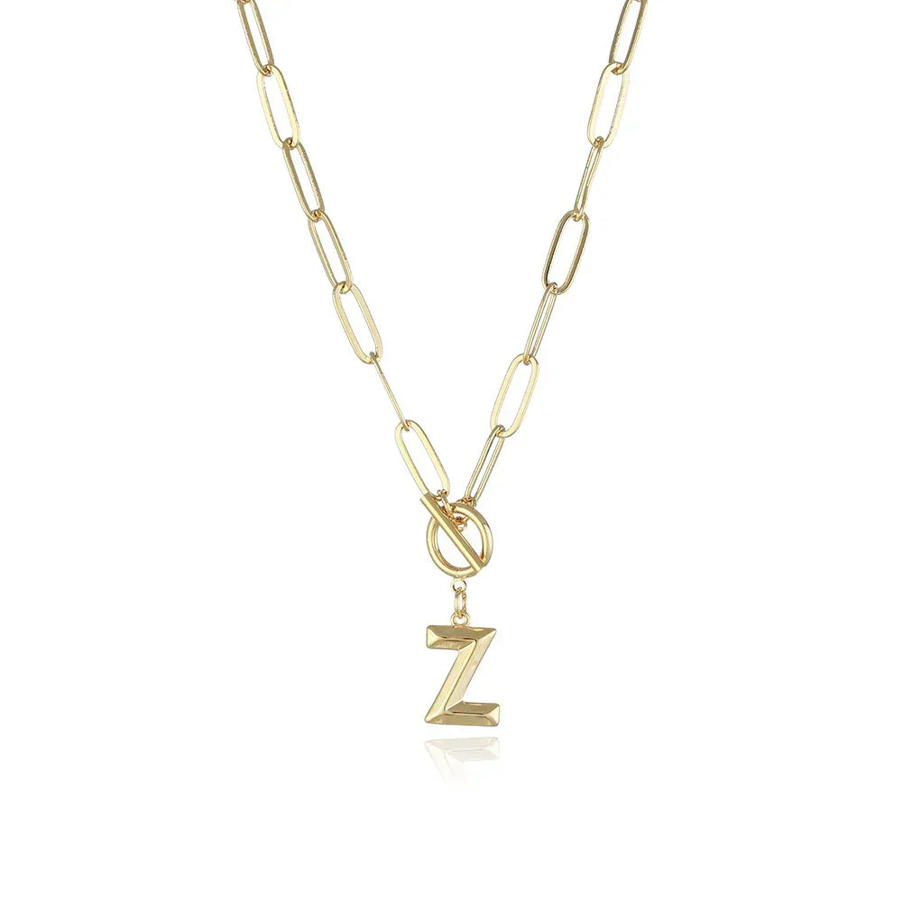 26-letters-a-z-pendant-with-thick-chain-ot-buckle-necklace - Viexta