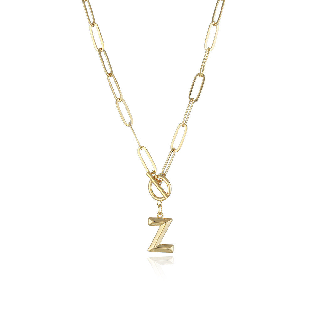 26 Letters A-Z Pendant With Thick Chain OT Buckle Necklace