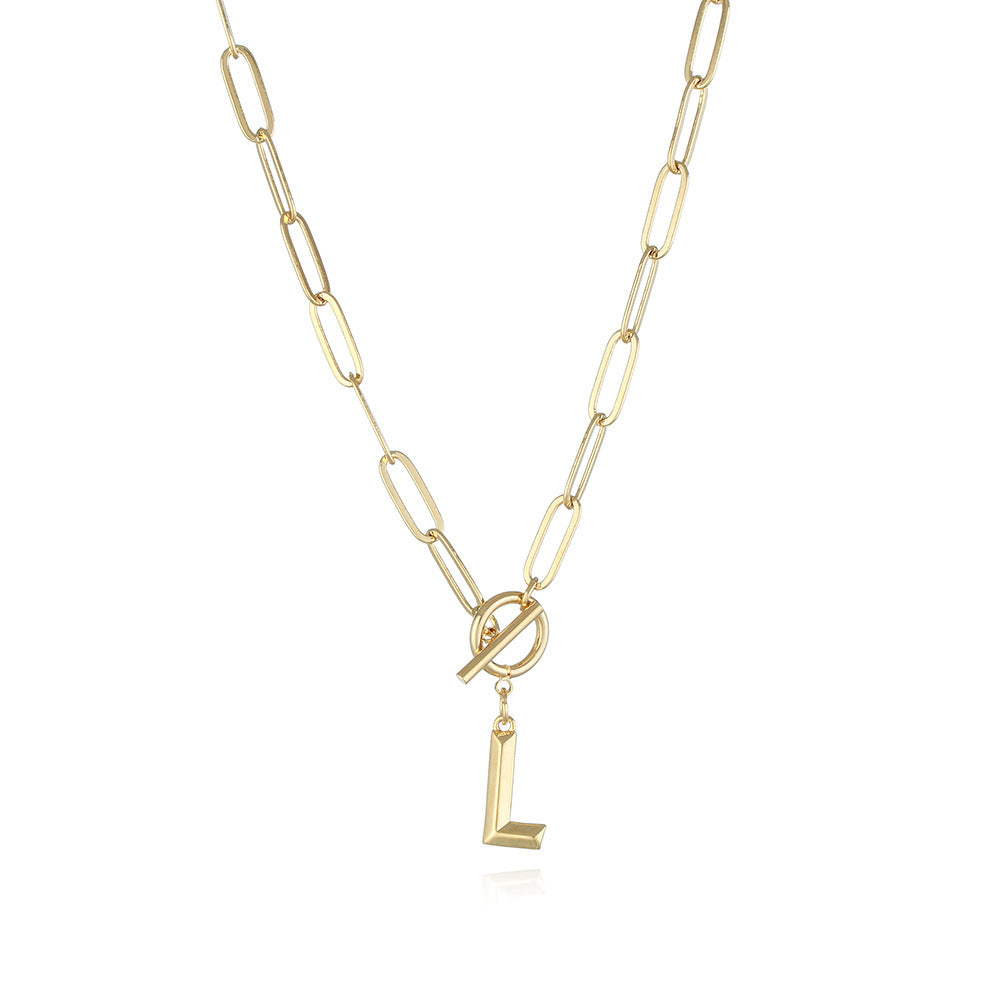 26 Letters A-Z Pendant With Thick Chain OT Buckle Necklace