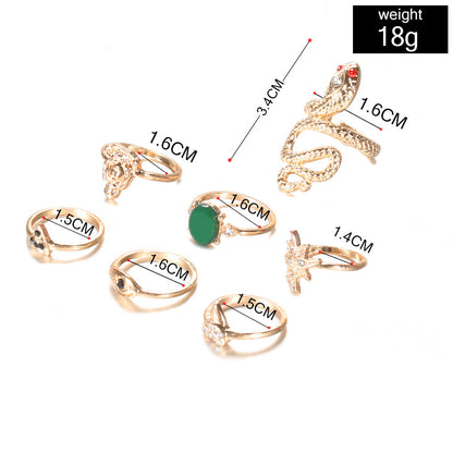 7 piece Emerald Snake-Shaped Joint Ring Set