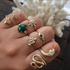 7 piece Emerald Snake-Shaped Joint Ring Set - Viexta