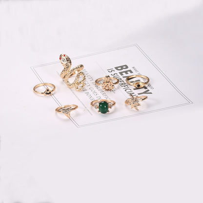 7 piece Emerald Snake-Shaped Joint Ring Set