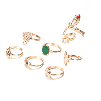 7 piece Emerald Snake-Shaped Joint Ring Set