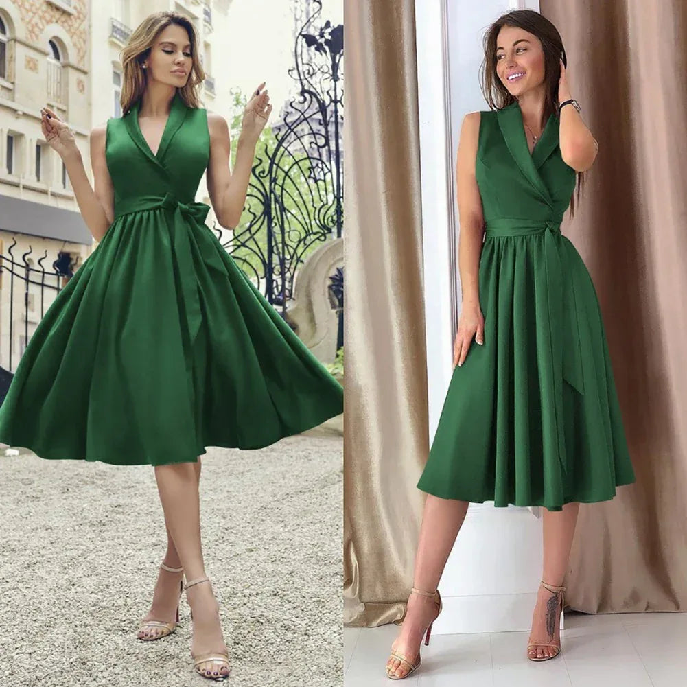 Midi Dress Casual Sleeveless with Belt - Viexta