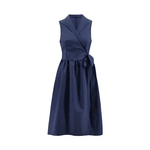 Midi Dress Casual Sleeveless with Belt - Viexta