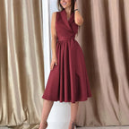 Midi Dress Casual Sleeveless with Belt - Viexta