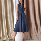 Midi Dress Casual Sleeveless with Belt - Viexta