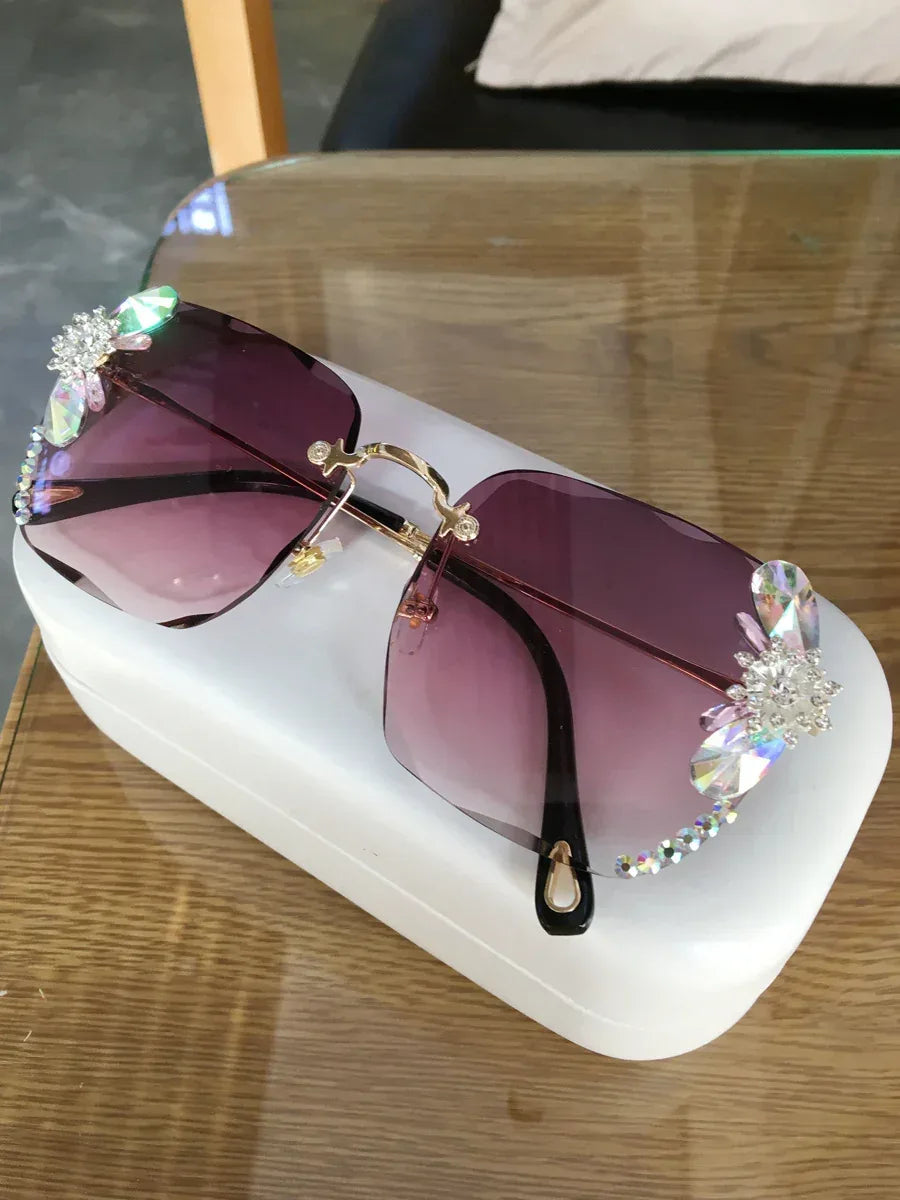 Frameless Trendy Rhinestone Sunglasses - Viexta