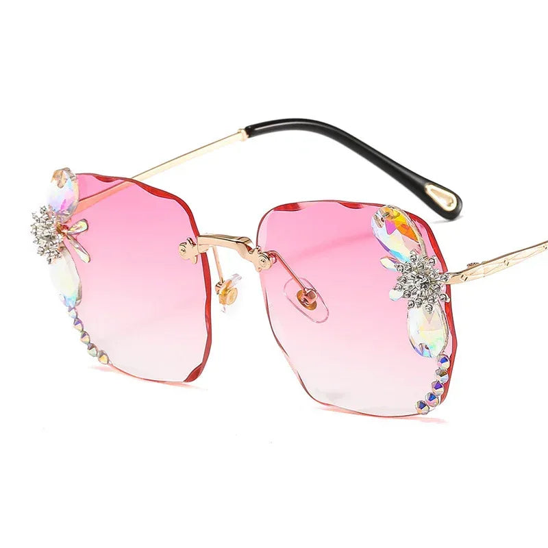 Frameless Trendy Rhinestone Sunglasses - Viexta