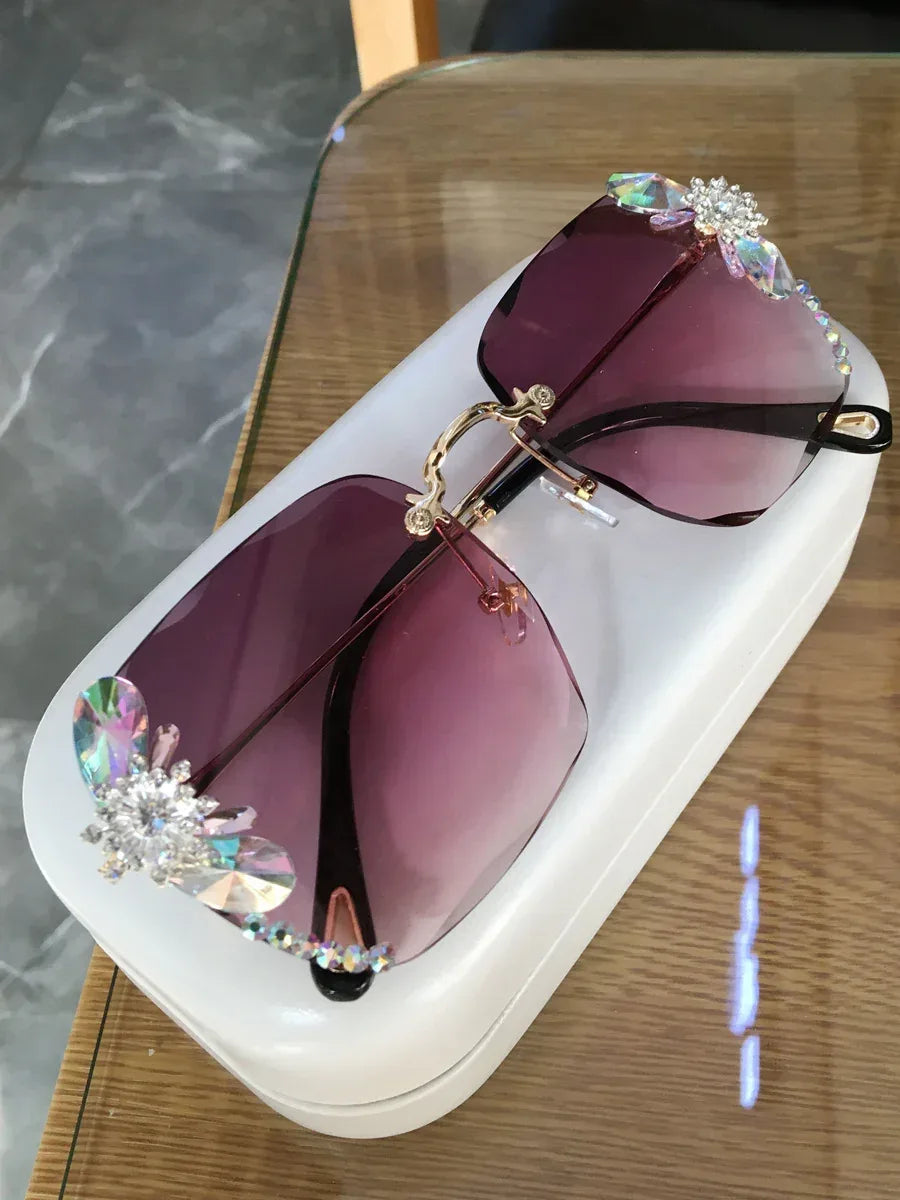 Frameless Trendy Rhinestone Sunglasses - Viexta