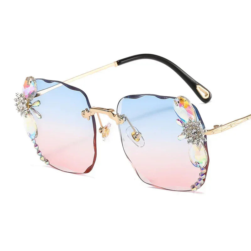 Frameless Trendy Rhinestone Sunglasses - Viexta