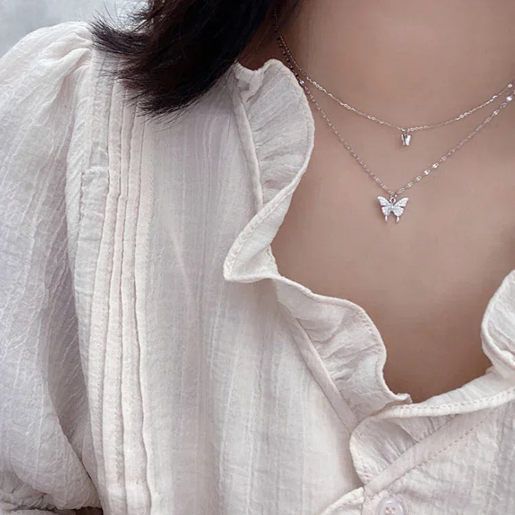 Double Layer Butterfly Clavicle Chain - Viexta