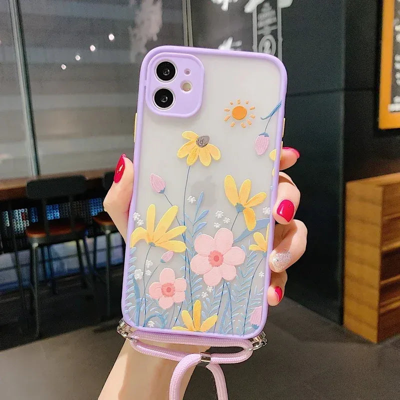 Lavender Floral Lanyard iPhone Case - Viexta