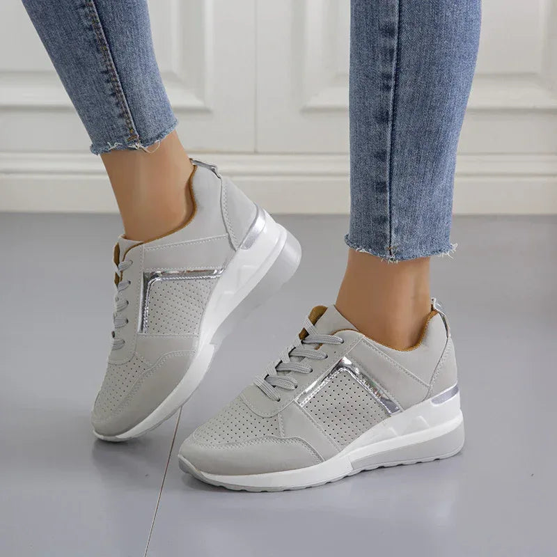 Platform Wedge Casual Lace-up Mesh Sneakers - Viexta