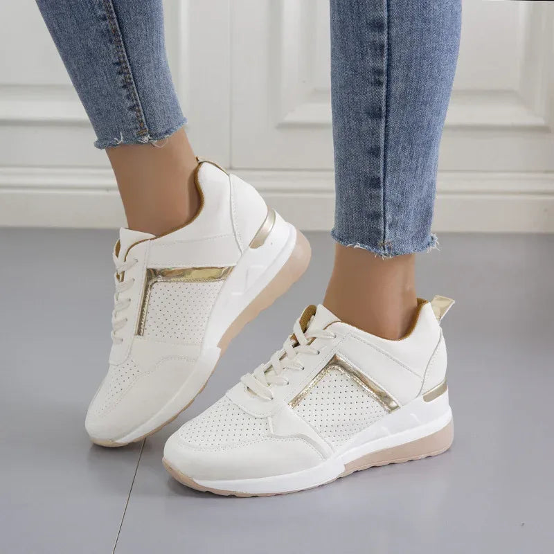 Platform Wedge Casual Lace-up Mesh Sneakers - Viexta