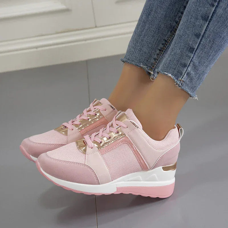 Platform Wedge Casual Lace-up Mesh Sneakers - Viexta