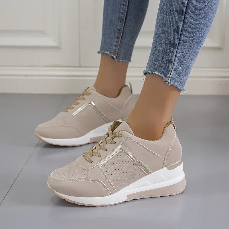Platform Wedge Casual Lace-up Mesh Sneakers - Viexta