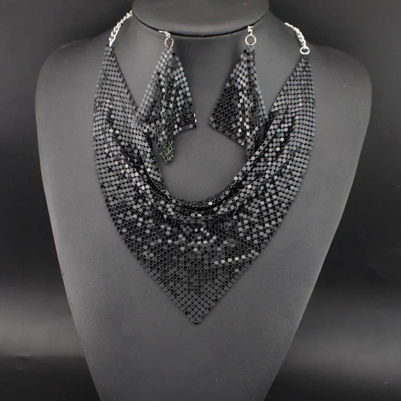 sequin-silk-scarf-fake-collar-necklace-set - Viexta