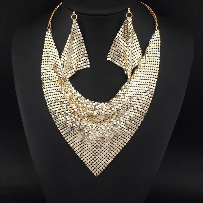 sequin-silk-scarf-fake-collar-necklace-set - Viexta