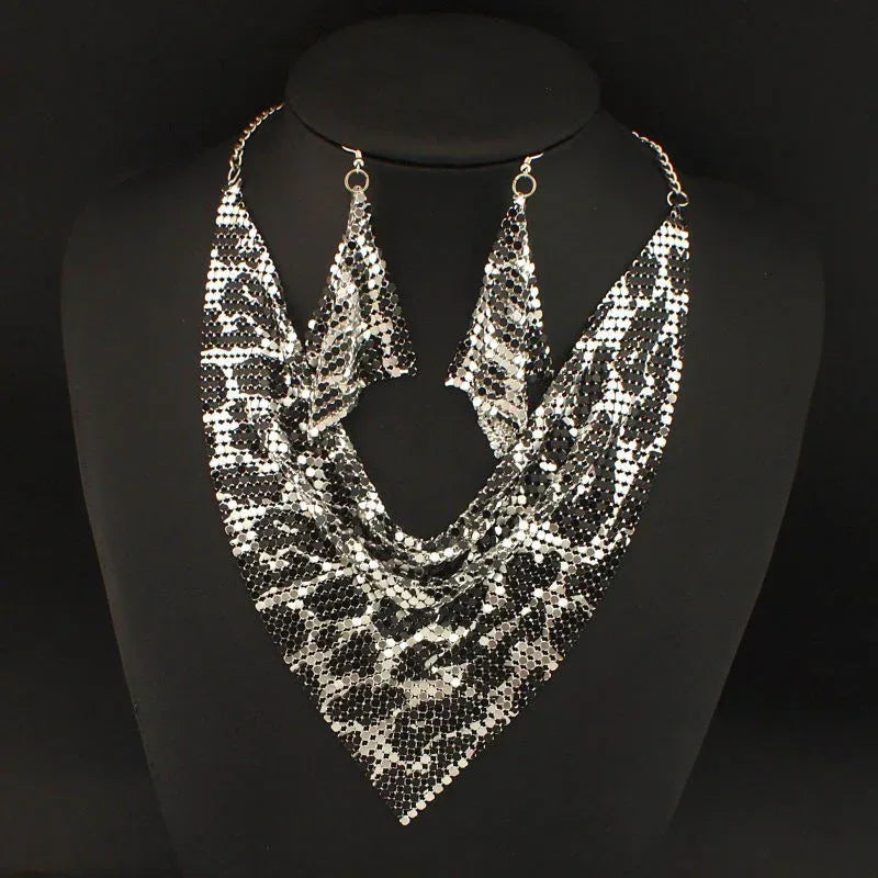 sequin-silk-scarf-fake-collar-necklace-set - Viexta