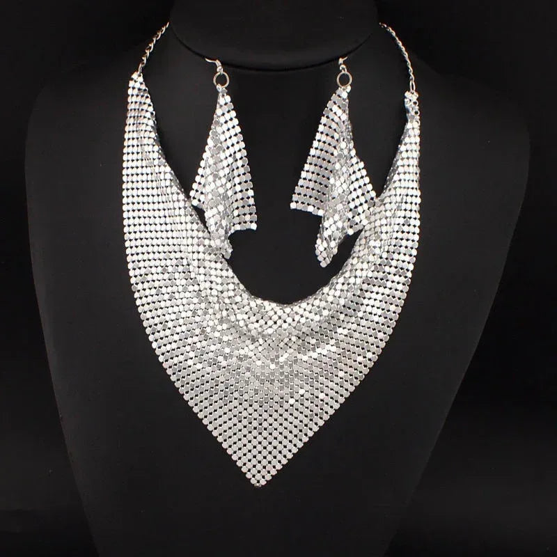 sequin-silk-scarf-fake-collar-necklace-set - Viexta
