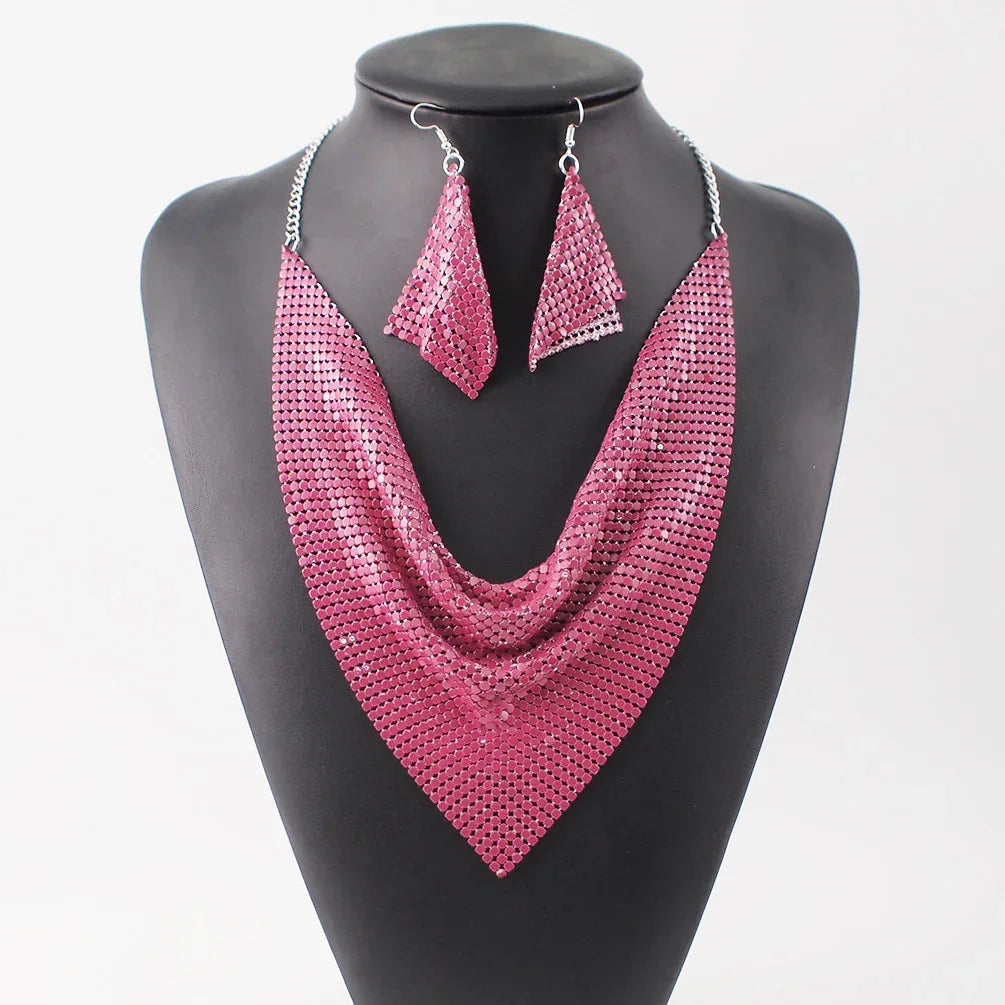 sequin-silk-scarf-fake-collar-necklace-set - Viexta