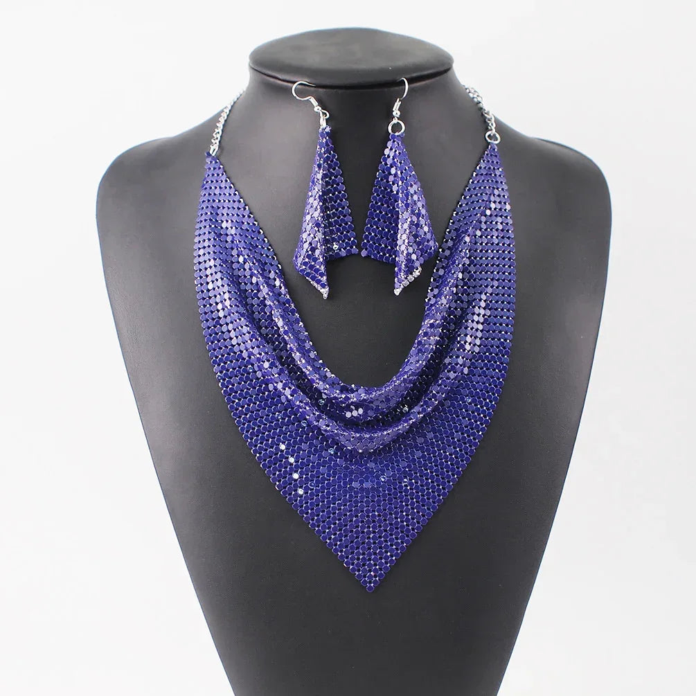 sequin-silk-scarf-fake-collar-necklace-set - Viexta