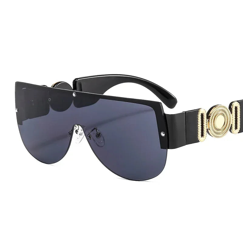 Semicircle One Piece Metal Half Frame Sunglasses - Viexta
