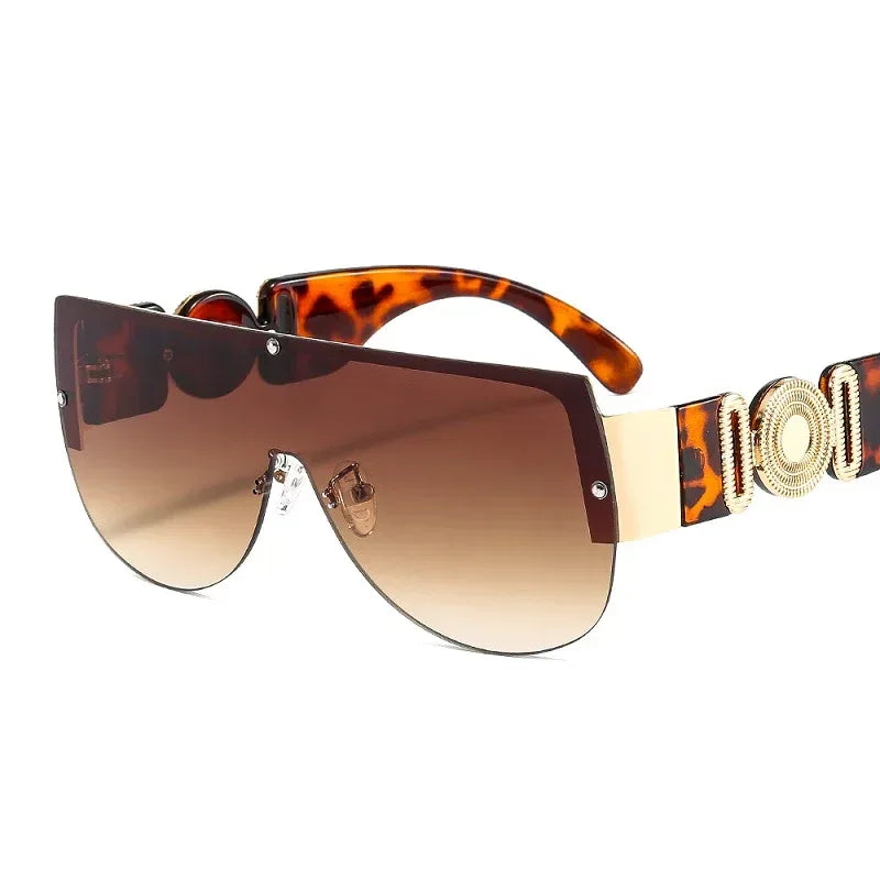 Semicircle One Piece Metal Half Frame Sunglasses - Viexta