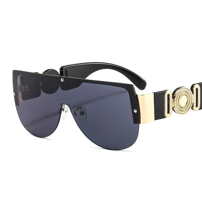 Semicircle One Piece Metal Half Frame Sunglasses - Viexta