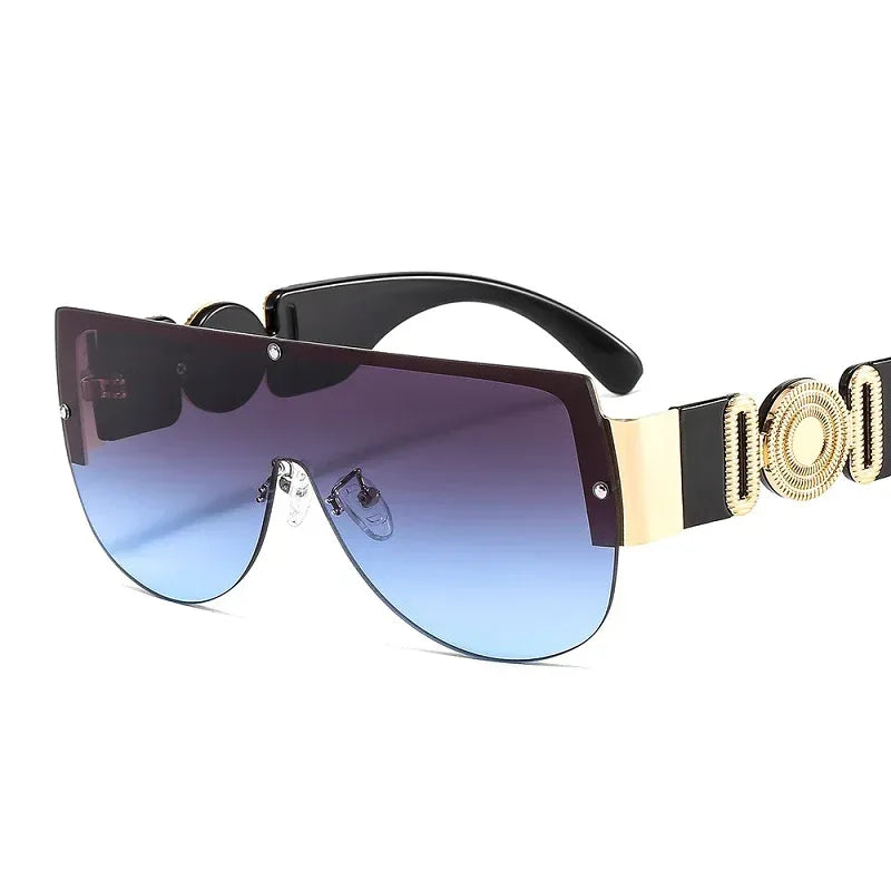 Semicircle One Piece Metal Half Frame Sunglasses - Viexta