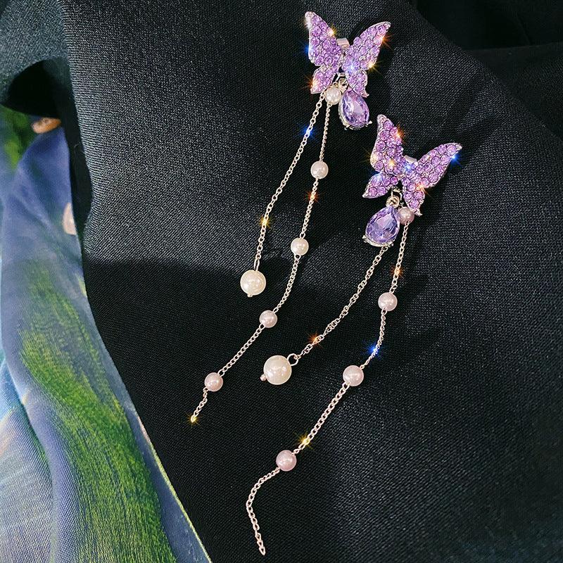 Women's Crystal White Butterfly Stud Earrings - Viexta