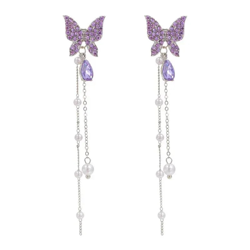 Women's Crystal White Butterfly Stud Earrings - Viexta