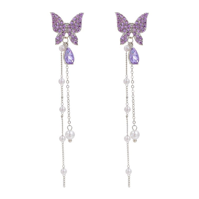 Women's Crystal White Butterfly Stud Earrings