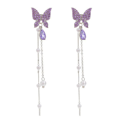 Women's Crystal White Butterfly Stud Earrings