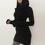 Gothic Black Hoody Dress - Viexta