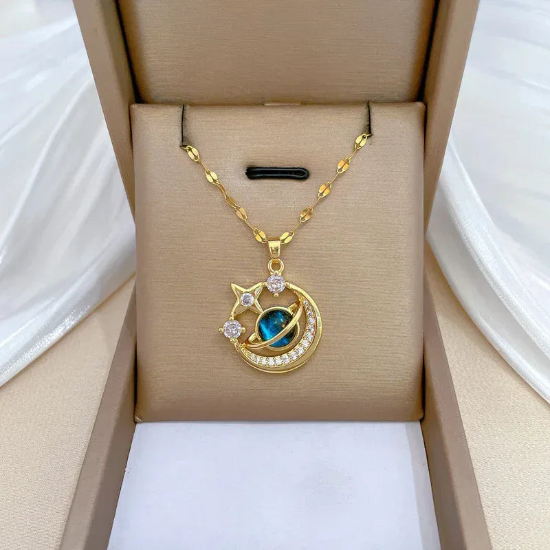 Dream Planet Stainless Steel Blue Butterfly Necklace - Viexta