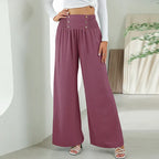 Fashion Straight Wide Leg Pants Elastic High Waist Casual Trousers For Women - Viexta
