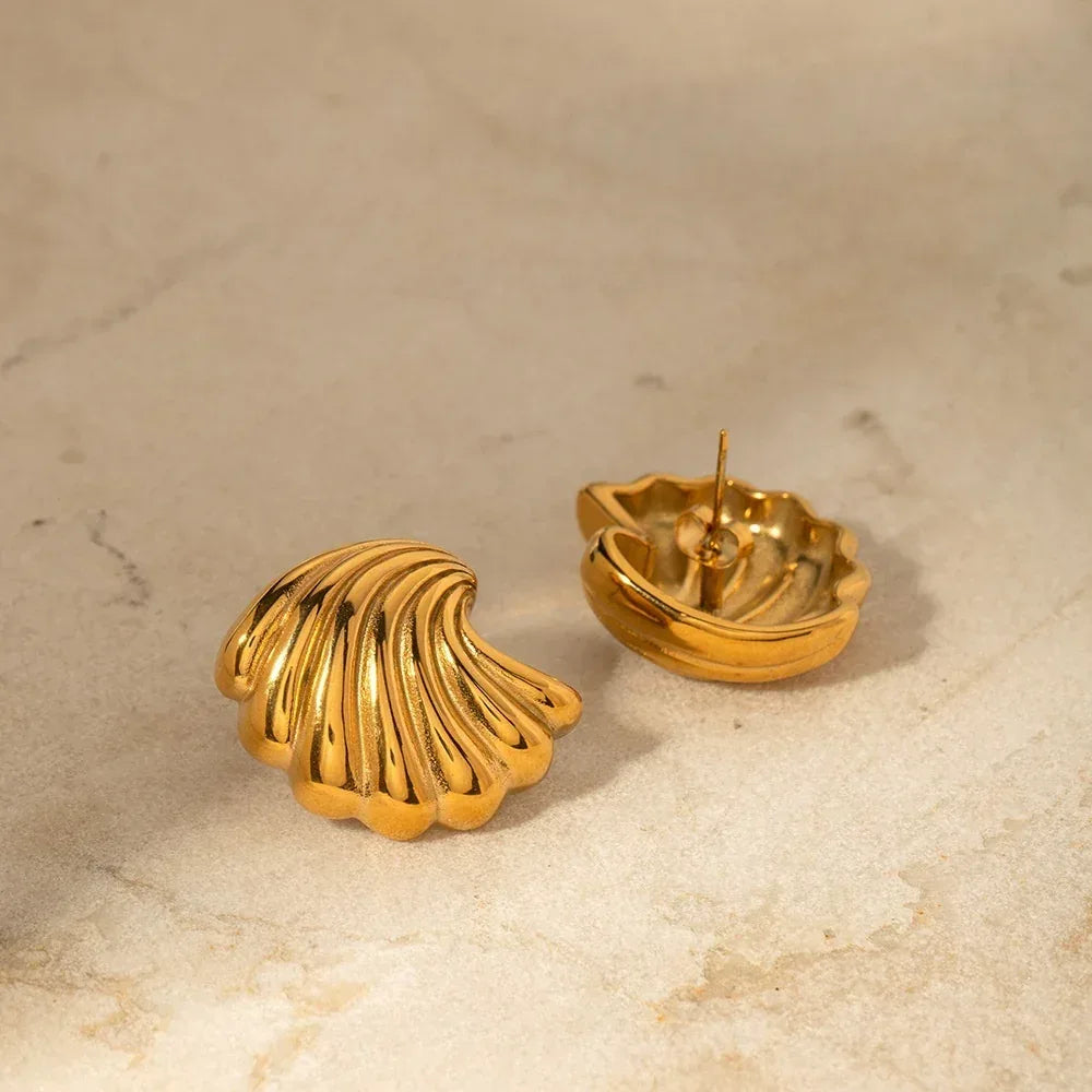 18K Gold Stainless Steel Shell Earrings - Viexta