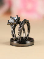 Rose Gold Three-Piece Diamond-Encrusted Zircon Ring Set - Viexta